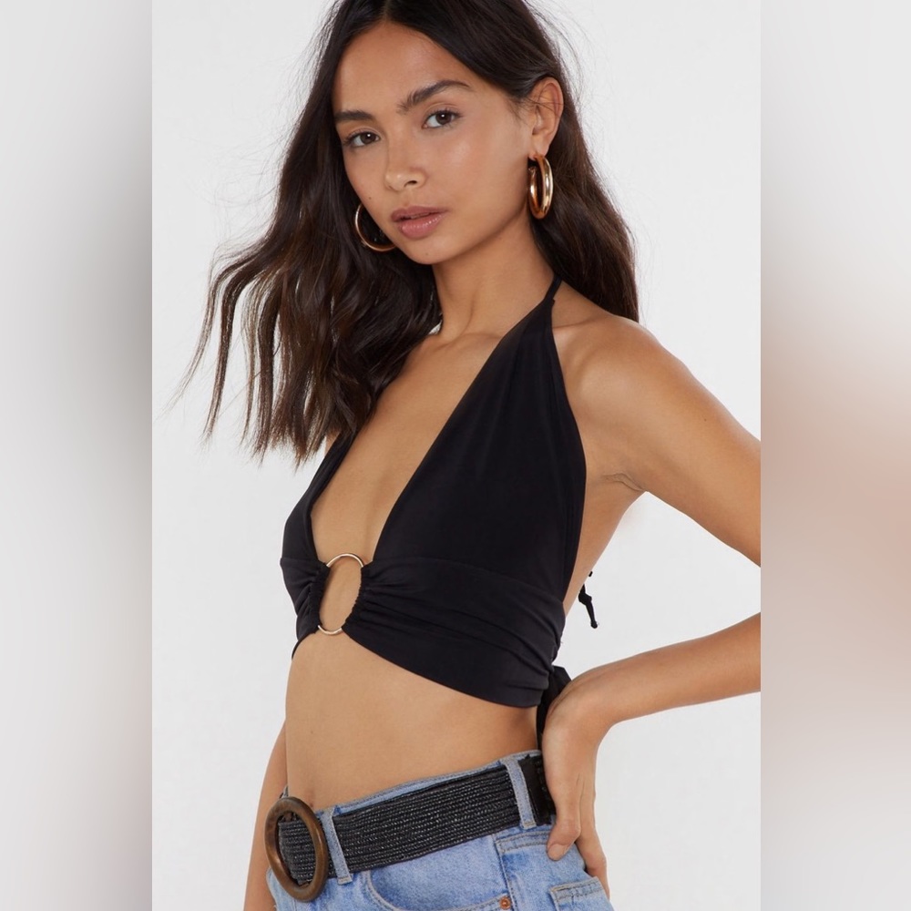 Nasty Gal Ring Halter Neck Top Size US 2 in Black. NWT.